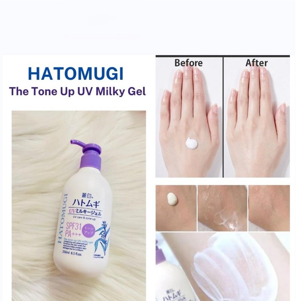 Sữa dưỡng thể Hatomugi dưỡng ẩm và nâng tông da SPF31+ chai 250ml