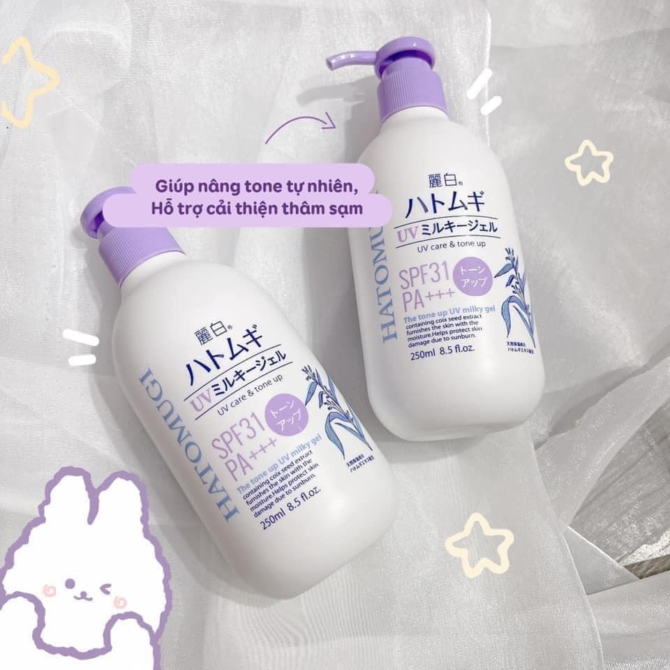 Sữa dưỡng thể Hatomugi dưỡng ẩm và nâng tông da SPF31+ chai 250ml