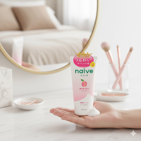Sữa rửa mặt Kracie Naive chiết xuất lá đào cho da khô 130g