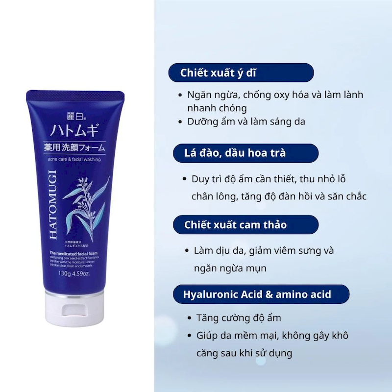 Sữa rửa mặt Kumano Hatomugi giúp ngăn ngừa mụn và dưỡng trắng 130g