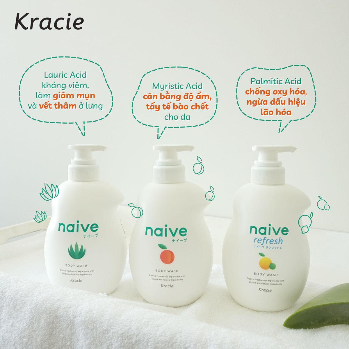 Sữa tắm Kracie Naive dưỡng ẩm chai 530ml (3 mùi) (Bưởi)