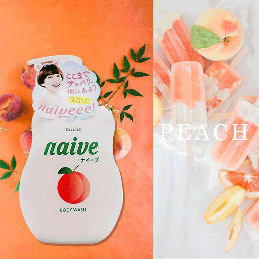 Sữa tắm Kracie Naive dưỡng ẩm chai 530ml (3 mùi) (Đào)