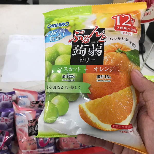 Thạch trái cây Orihiro vị nho xanh và cam 240g