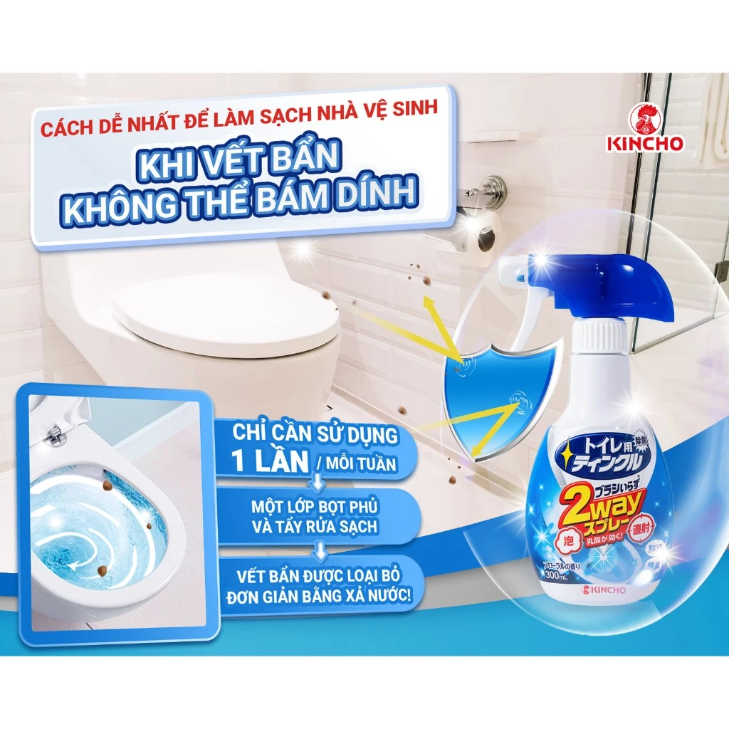 Nước tẩy rửa bồn cầu Kincho 2Way với vòi xịt đa năng 300ml