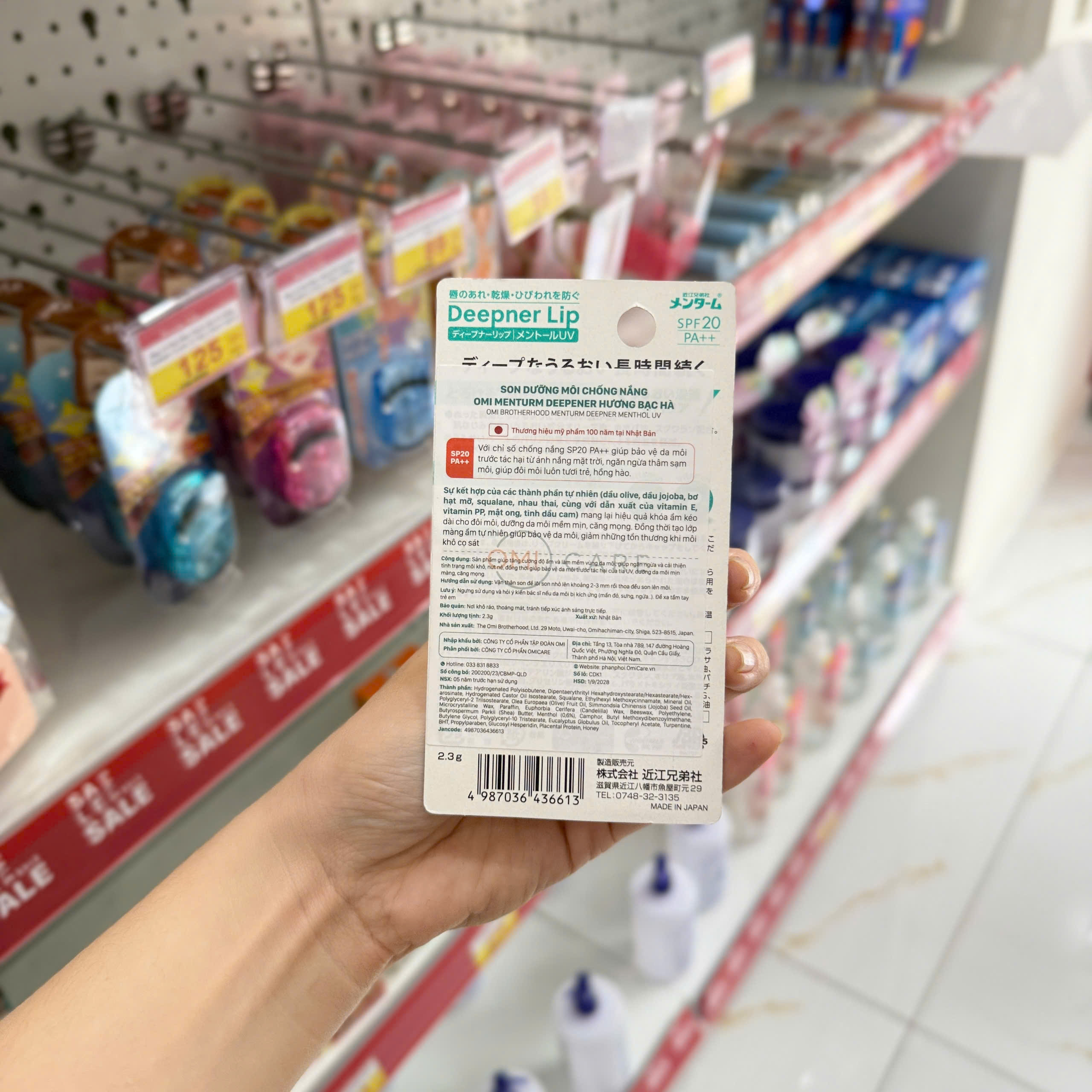 Son dưỡng ẩm môi Menturm Omi Deepner bổ sung Vitamin E, P SPF PA++ thỏi 2.3g (Bạc Hà )