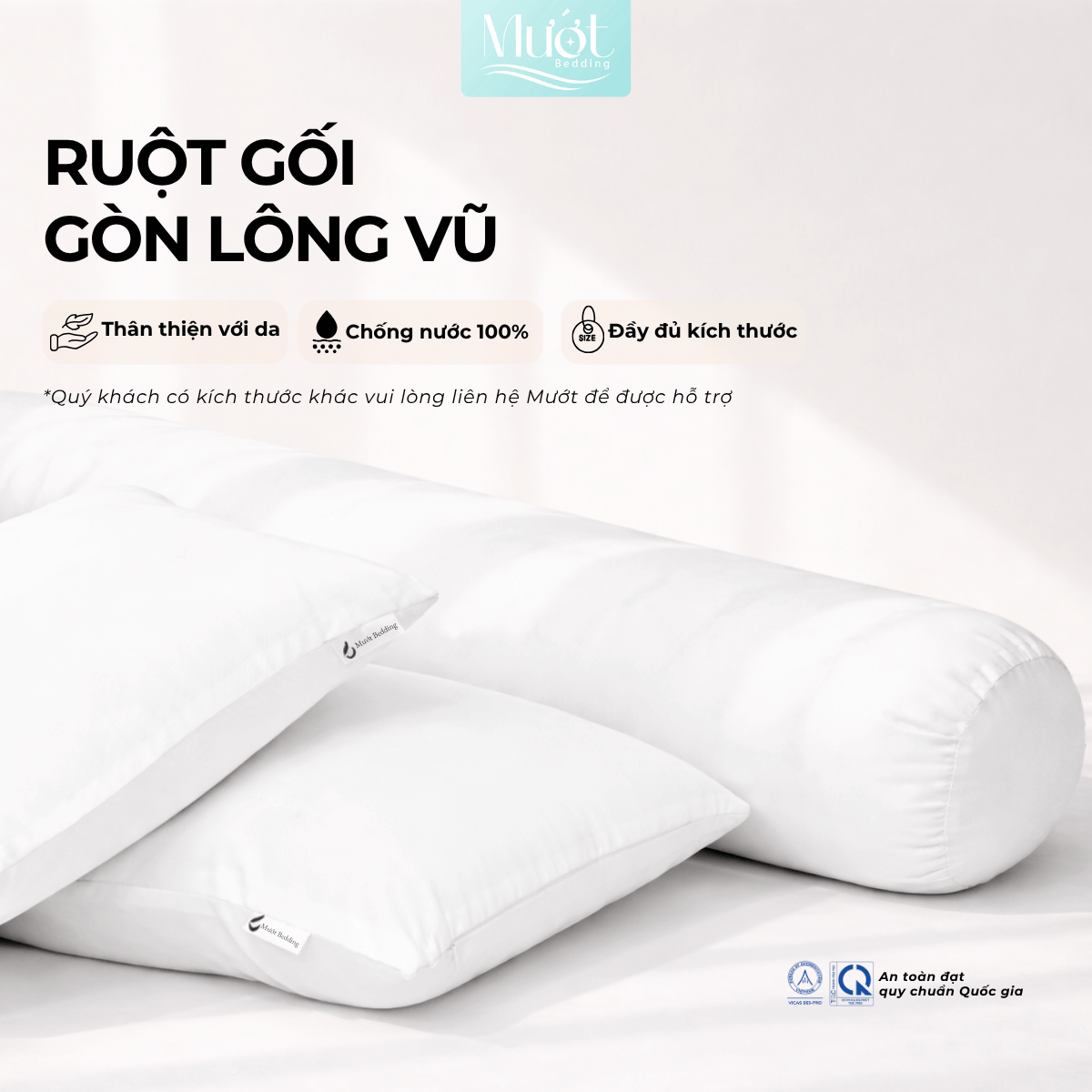 Ruột gối nằm lông vũ - Combo 2 ruột 50x70cm