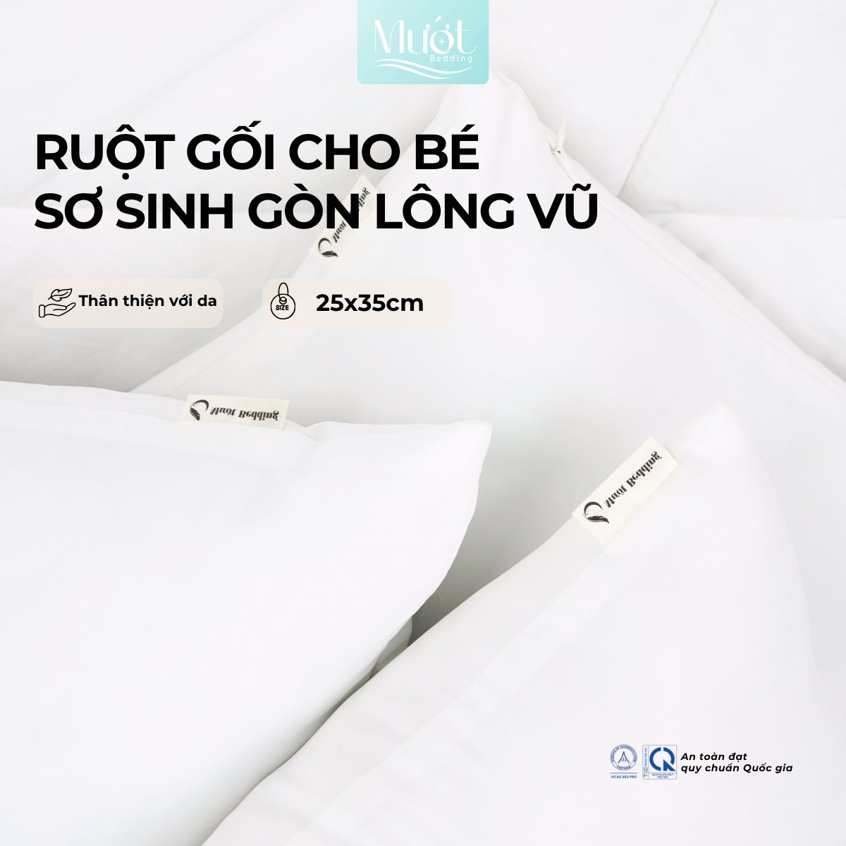 Ruột gối nằm cho bé sơ sinh Mướt Bedding êm mềm, kích thước 25x35cm