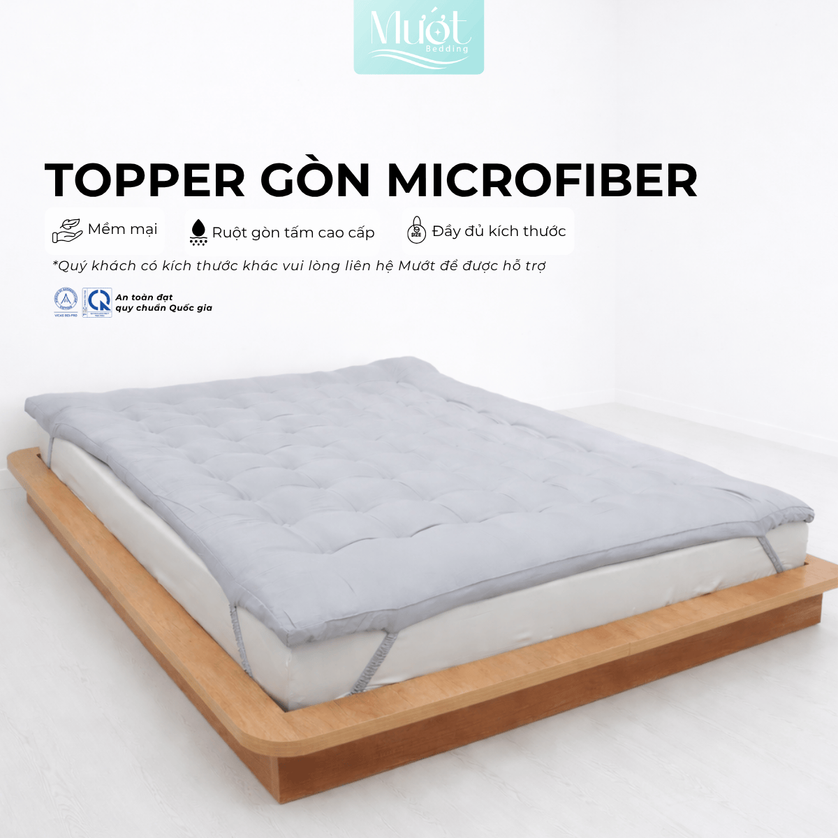 Topper Gòn Microfiber màu xám Mướt bedding đầy đủ Size dày dặn chất liệu cao cấp sử dụng văn phòng, gia đinh, êm ái