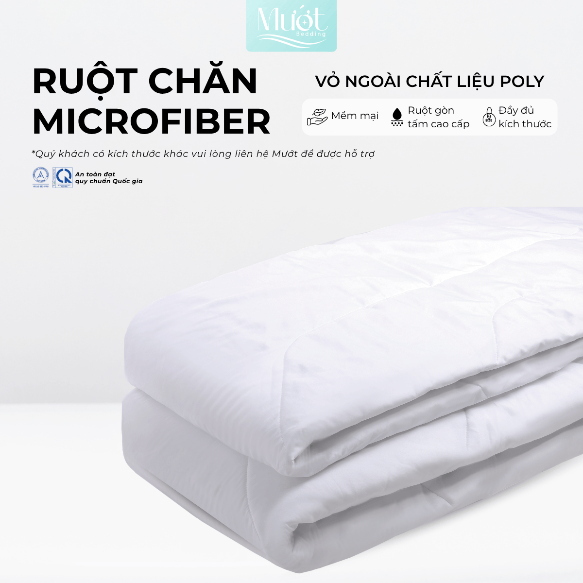 Ruột chăn bông Microfiber vỏ ngoài Poly Mướt bedding ruột mền có đầy đủ size 2mx2m2 1m6x2m chất liệu gòn tấm êm ái