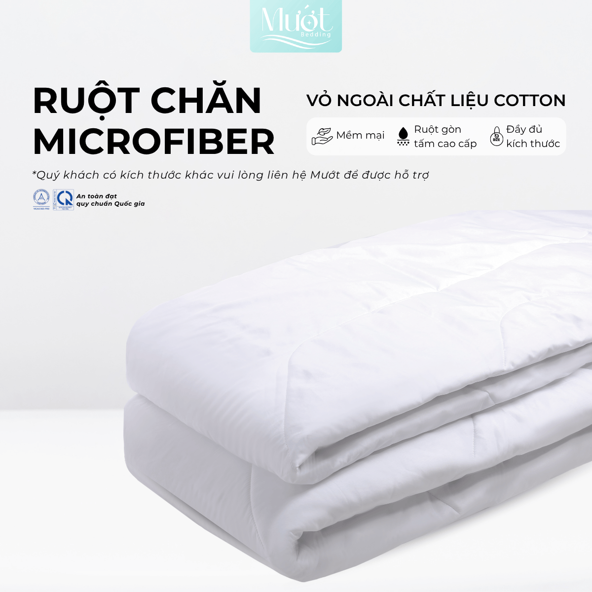 Ruột chăn bông Microfiber vỏ ngoài Cotton Mướt bedding ruột mền đầy đủ size 1m6,2m,2m4 x 2m2 chất liệu gòn tấm êm ái