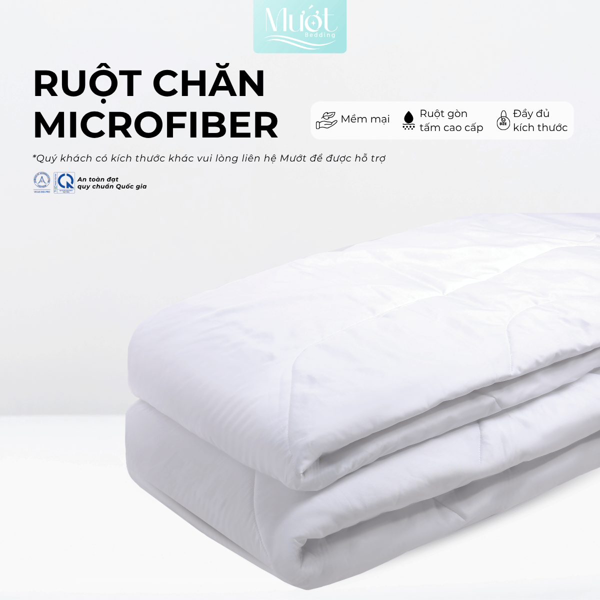 Ruột chăn bông Microfiber vỏ ngoài Cotton Mướt bedding ruột mền đầy đủ size 1m6,2m,2m4 x 2m2 chất liệu gòn tấm êm ái