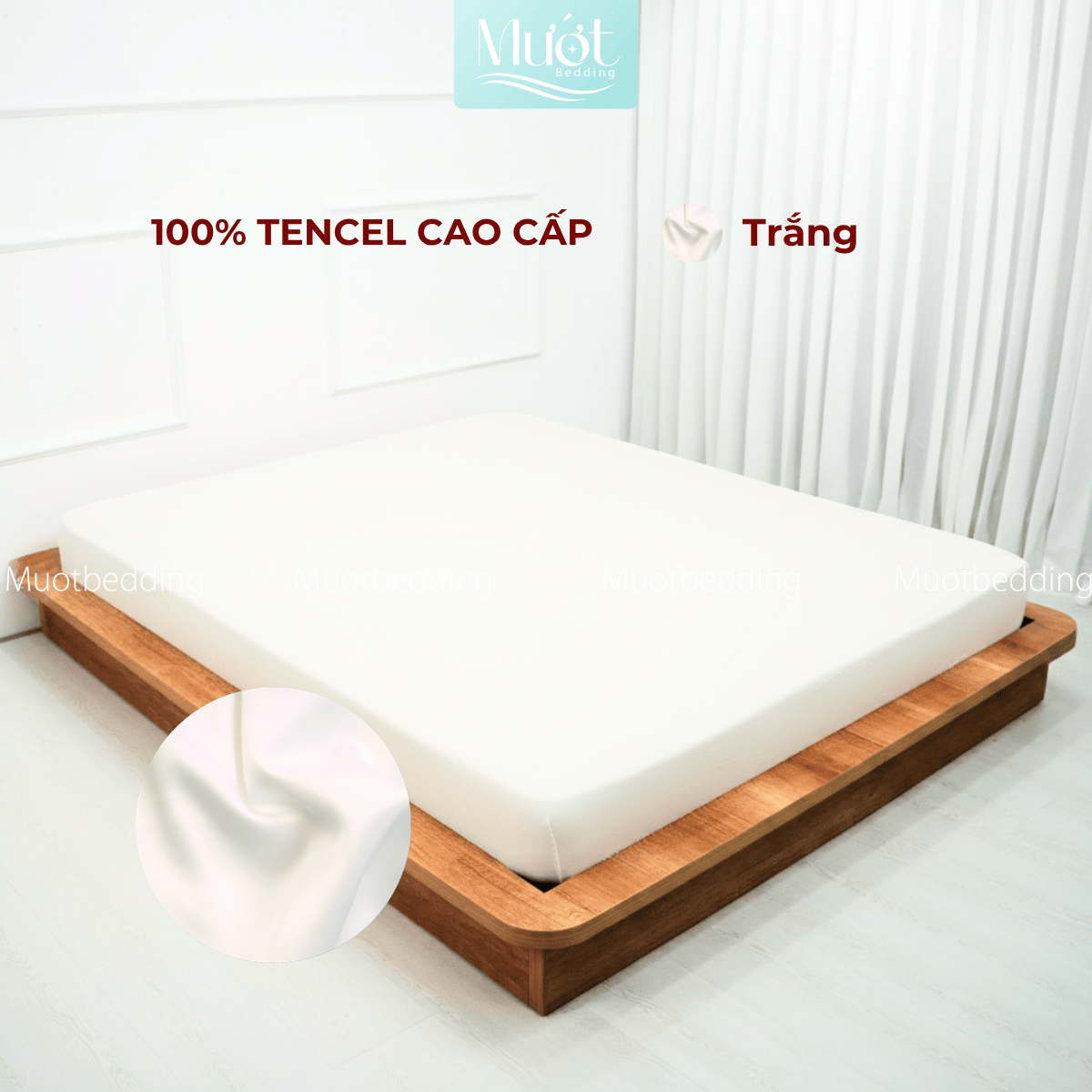 Ga giường kích thước 2m2x2m Lụa Tencel 60s cao cấp trơn màu, drap bo chun