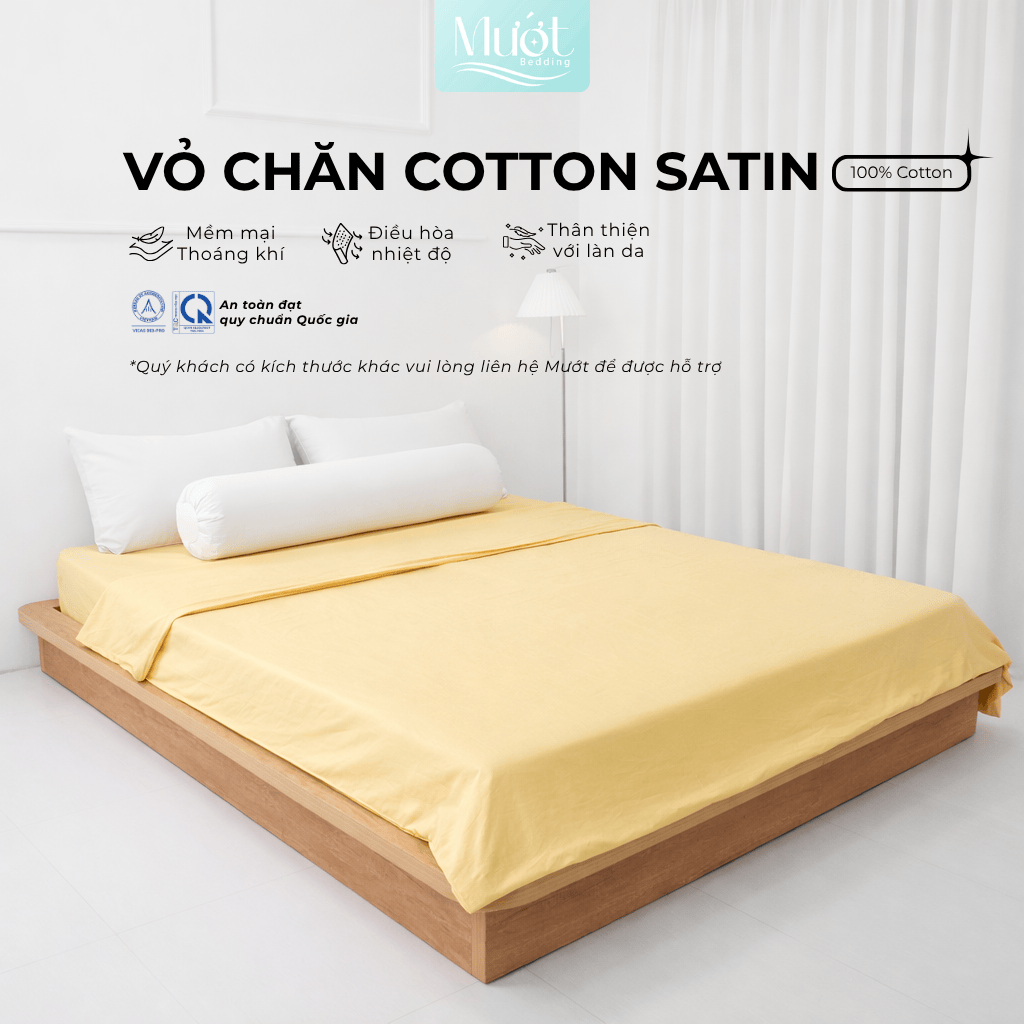 Vỏ chăn Cotton Satin Mướt bedding chất liệu vỏ mền 100% cotton lồng được ruột đầy đủ size, trơn màu