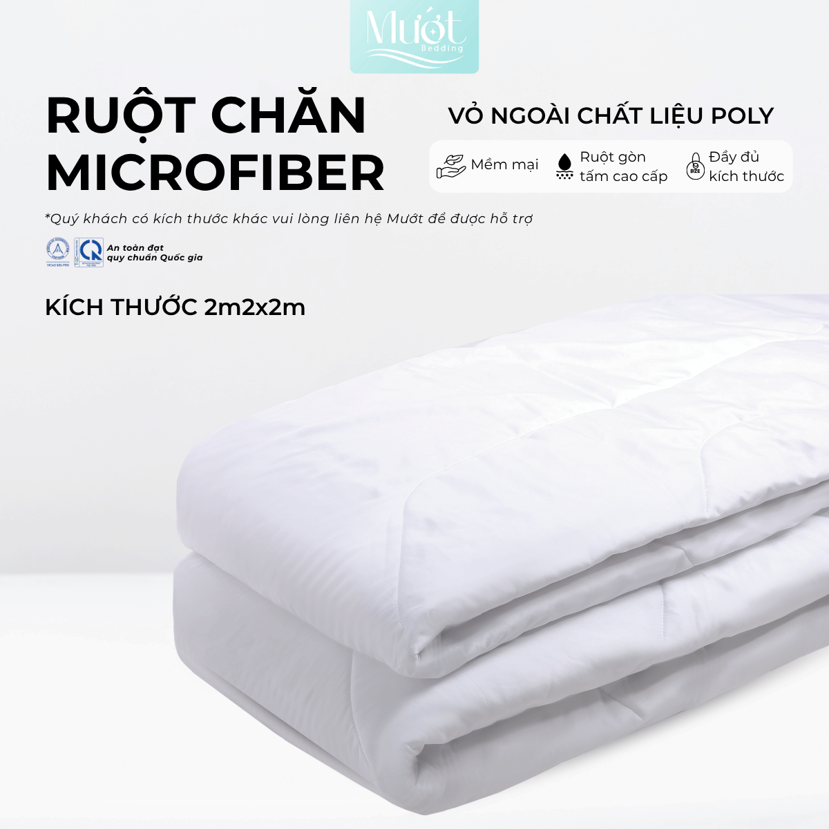 Ruột chăn bông Microfiber vỏ ngoài Poly Mướt bedding ruột mền có đầy đủ size 2mx2m2 1m6x2m chất liệu gòn tấm êm ái
