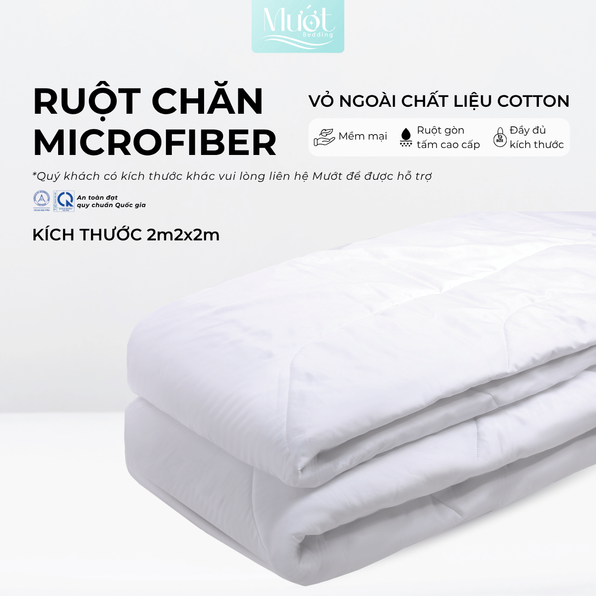 Ruột chăn bông Microfiber vỏ ngoài Cotton Mướt bedding ruột mền đầy đủ size 1m6,2m,2m4 x 2m2 chất liệu gòn tấm êm ái
