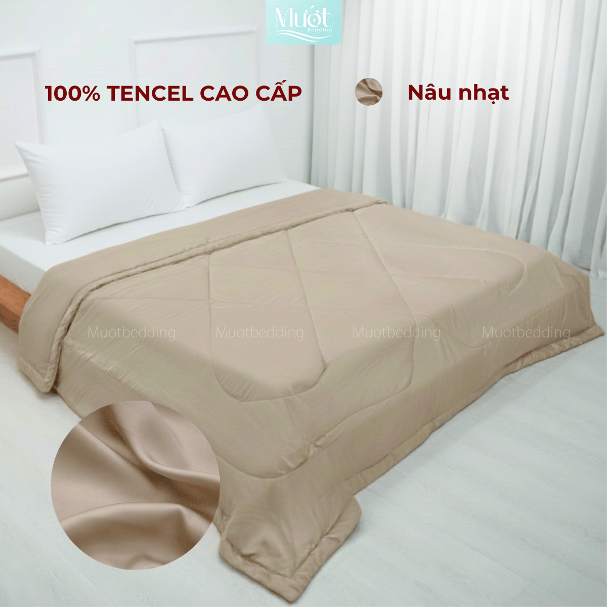 Chăn Chần Lụa Tencel 100s - Nâu Xám - 2m2x2m | MƯỚT BEDDING