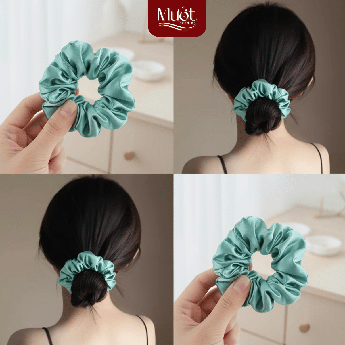 Dây buộc tóc Scrunchies Lụa Tencel 60s Mướt Bedding màu trơn, đẩy đủ màu sắc, lụa cao cấp mềm mại