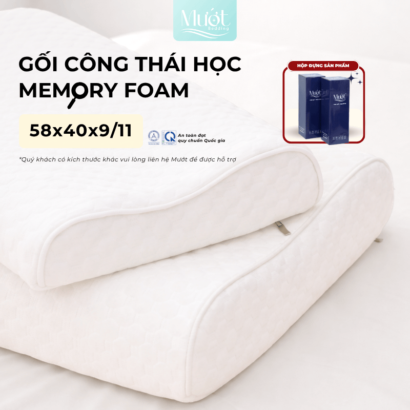 Gối Memory Foam công thái học, cao su non lượn sóng, kích thước 58x40x9/11