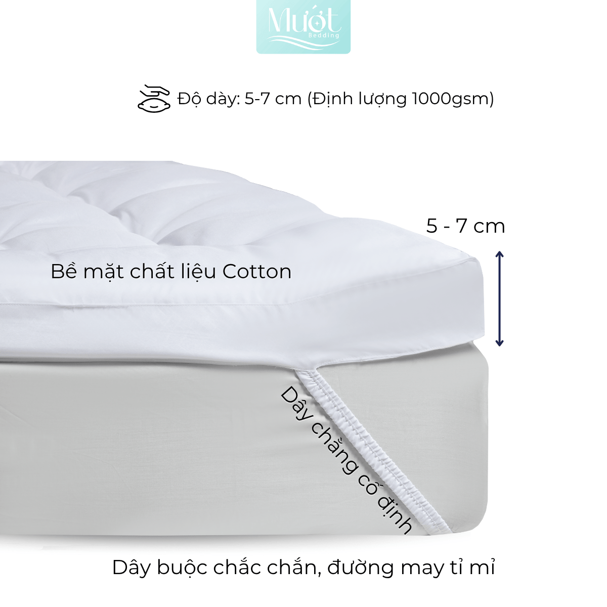 Topper Gòn Microfiber màu xám Mướt bedding đầy đủ Size dày dặn chất liệu cao cấp sử dụng văn phòng, gia đinh, êm ái