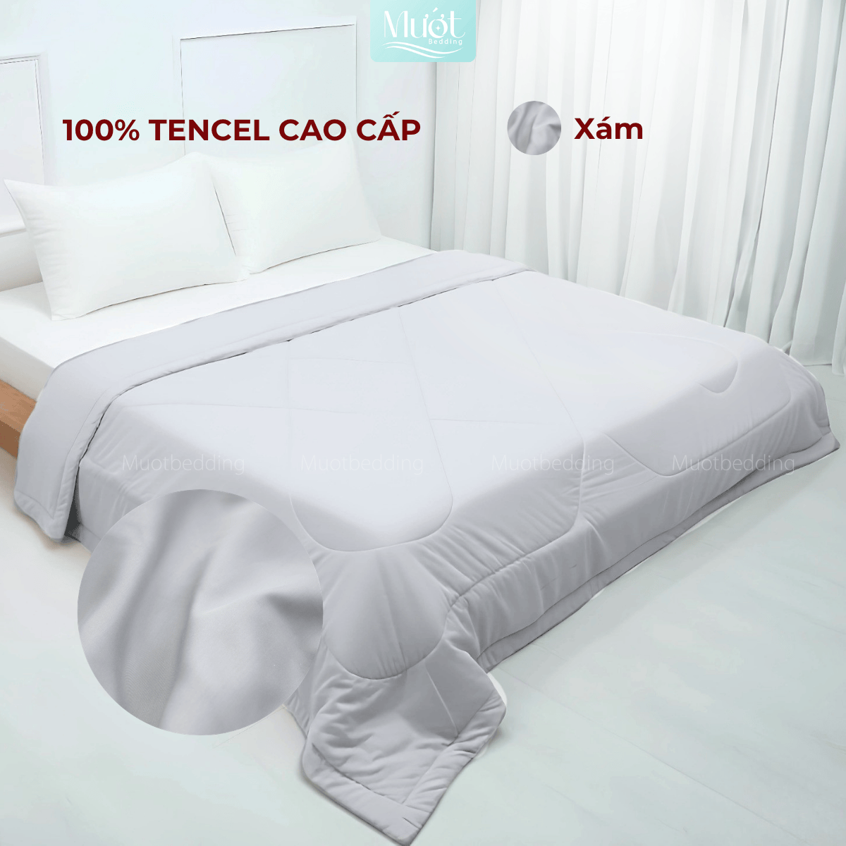 Chăn chần bông Lụa Tencel 60s trơn màu cao cấp Mướt bedding đầy đủ size, mềm mịn thoáng mát