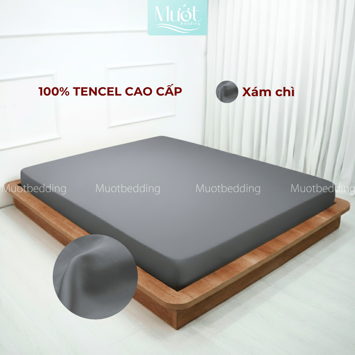 Ga giường kích thước 2m2x2m Lụa Tencel 60s cao cấp trơn màu, drap bo chun