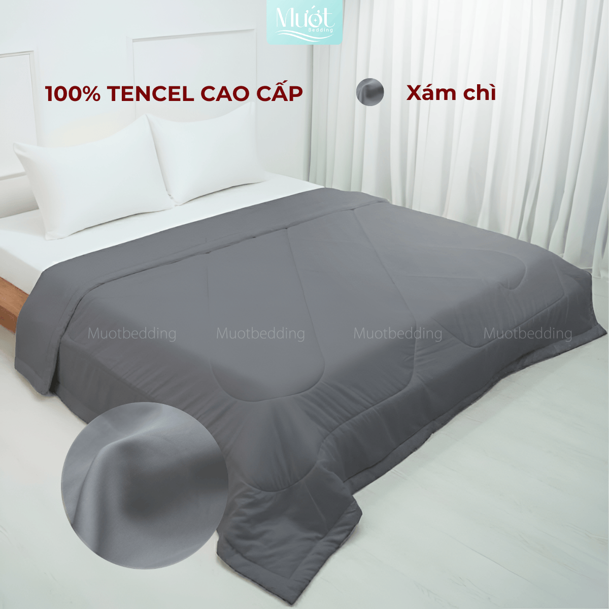Chăn chần bông Lụa Tencel 60s trơn màu cao cấp Mướt bedding đầy đủ size, mềm mịn thoáng mát