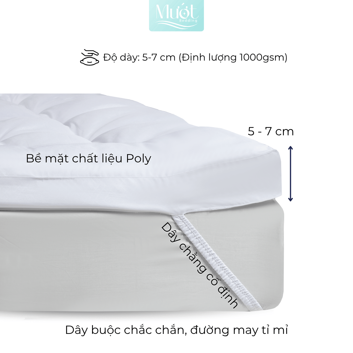 Topper Gòn Microfiber Mướt bedding đầy đủ Size dày dặn chất liệu Cao Cấp sử dụng văn phòng, gia đình