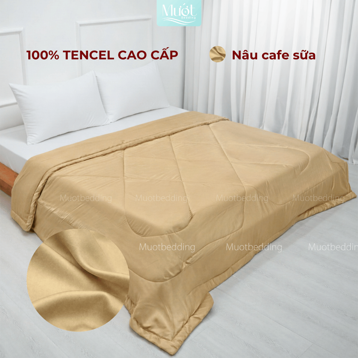 Chăn chần bông Lụa Tencel 60s trơn màu cao cấp Mướt bedding đầy đủ size, mềm mịn thoáng mát
