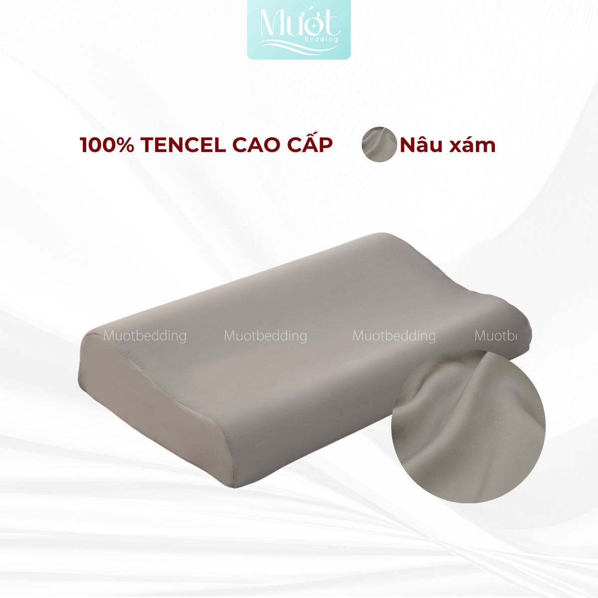 Vỏ gối cao su non Mướt Bedding lụa Tencel 60s trơn màu cao cấp, bao áo gối Memory Foam đầy đủ size