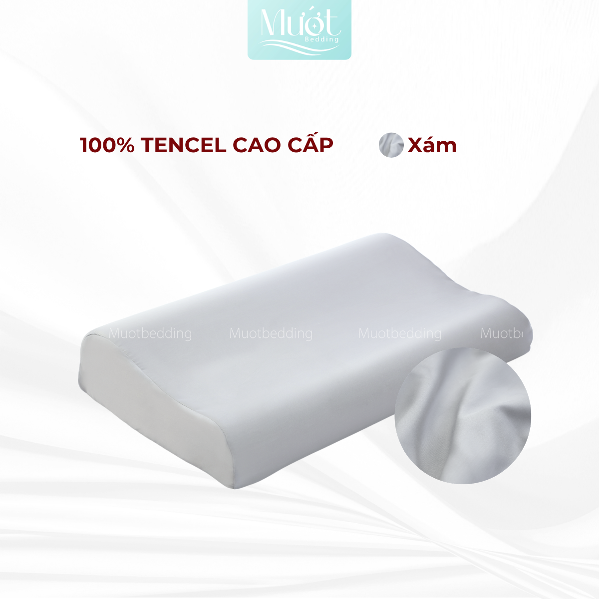 Vỏ gối cao su non Mướt Bedding lụa Tencel 60s trơn màu cao cấp, bao áo gối Memory Foam đầy đủ size