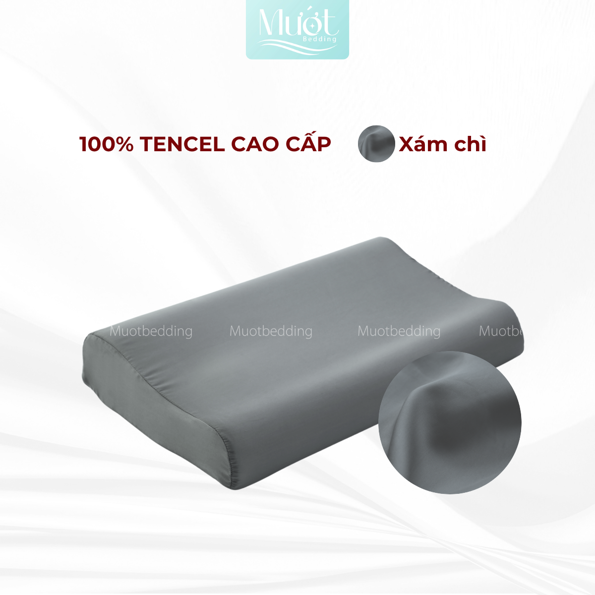 Vỏ gối cao su non Mướt Bedding lụa Tencel 60s trơn màu cao cấp, bao áo gối Memory Foam đầy đủ size