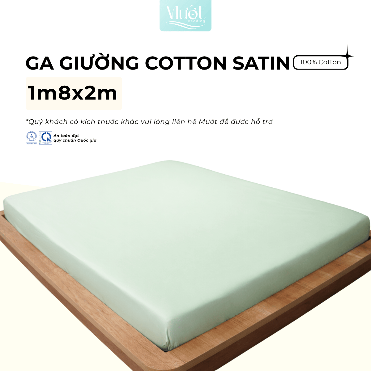 Ga giường 1m8x2m Cotton Satin Mướt bedding, drap giường 100% cotton cao cấp