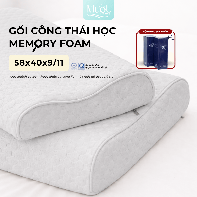 Gối Memory Foam công thái học, cao su non lượn sóng, kích thước 58x40x9/11