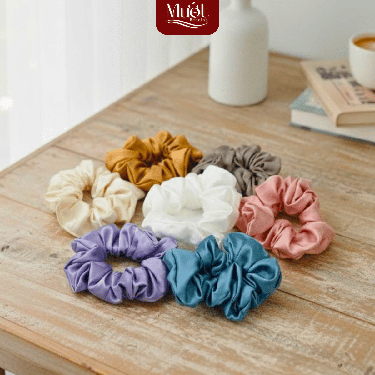 Dây buộc tóc Scrunchies Lụa Tencel 60s Mướt Bedding màu trơn, đẩy đủ màu sắc, lụa cao cấp mềm mại