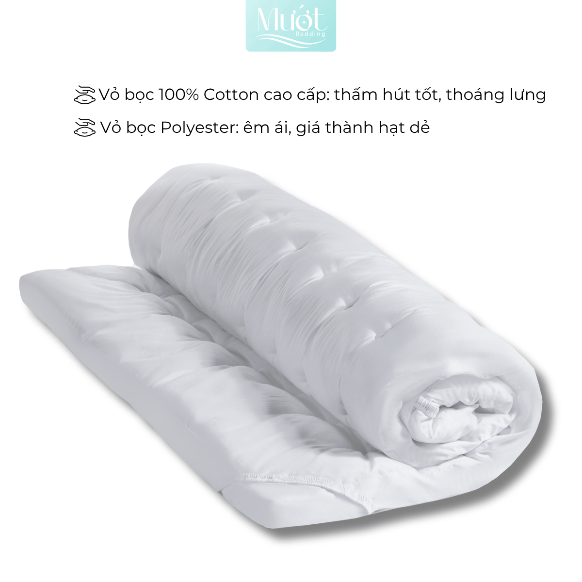 Topper Gòn Microfiber Mướt bedding đầy đủ Size dày dặn chất liệu Cao Cấp sử dụng văn phòng, gia đình