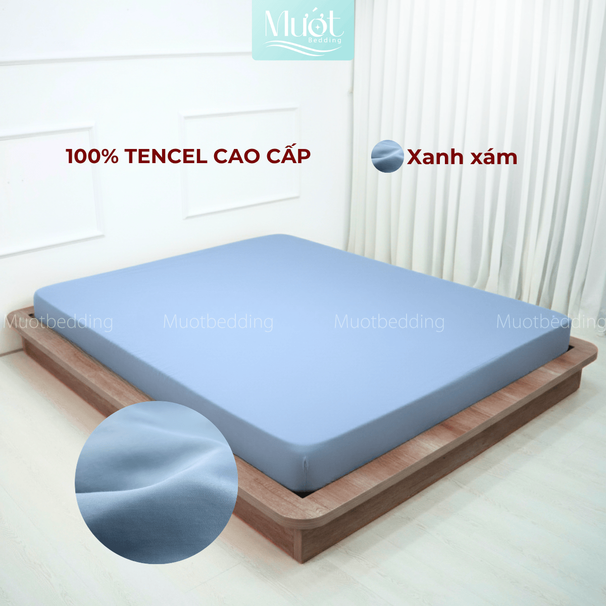 Ga giường kích thước 1m8x2m Lụa Tencel 60s Mướt Bedding cao cấp trơn màu, bo chun