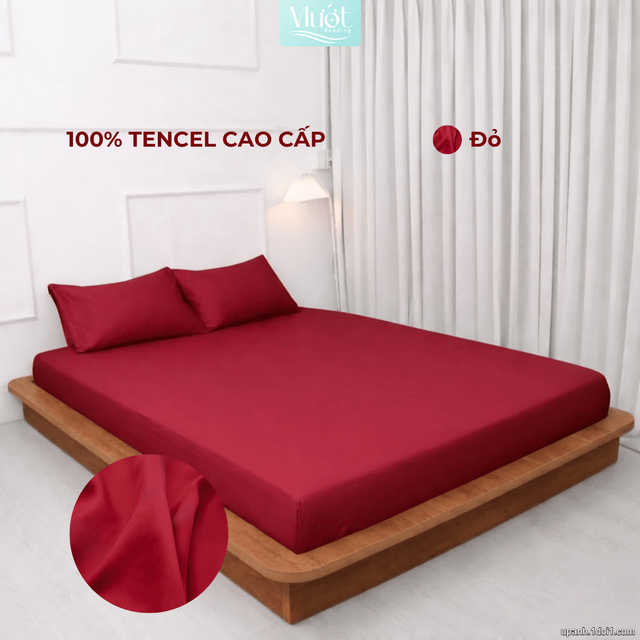 Bộ 3 món gối lụa 100% Tencel 60S trơn màu - Mướt Bedding, bộ 3 món cao cấp Đỏ 1m8x2m (Dày 35cm trở lên)