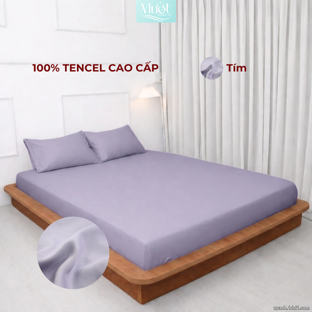 Bộ 4 Món Ga Gối Lụa Tencel 60s - Tím - 1m6x2m (Dày 35cm trở lên)