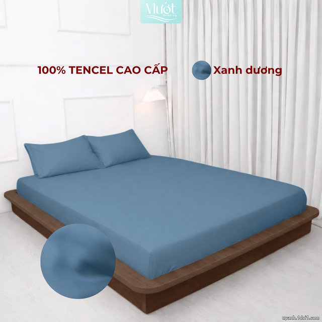 Bộ 4 Món Ga Gối Lụa Tencel 60s - Xanh Dương - 1m6x2m (13-22cm)
