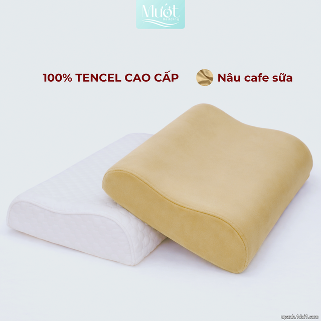 Combo Gối Memory Foam (Ruột + Vỏ Tencel 60s) Kích Thước 50x30x7/11 Mướt Bedding, cao su non lượn sóng, nâng đỡ cổ vai - Nâu cà sữa - Xám