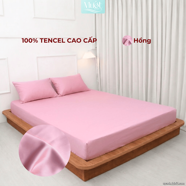 Bộ 4 Món Ga Gối Lụa Tencel 60s - Hồng - 1m6x2m (13-22cm)