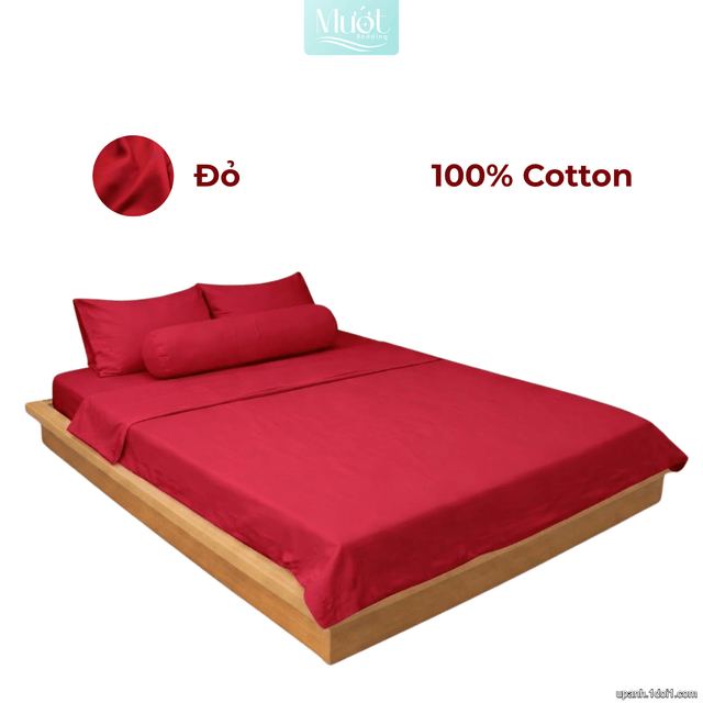 Bộ 5 món ga gối lụa ( vỏ chăn )Cotton Satin trơn màu - Mướt Bedding, bộ 5 món cao cấp Đỏ 2m2x2m (Dày 35cm trở lên)