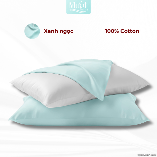 Combo 2 Gối nằm cao cấp Mướt Bedding | Vỏ gối lụa Cotton Satin + Ruột gối gòn lông vũ êm ái, thoáng mát, đầy đủ kích thước - Đỏ- 40x60cm