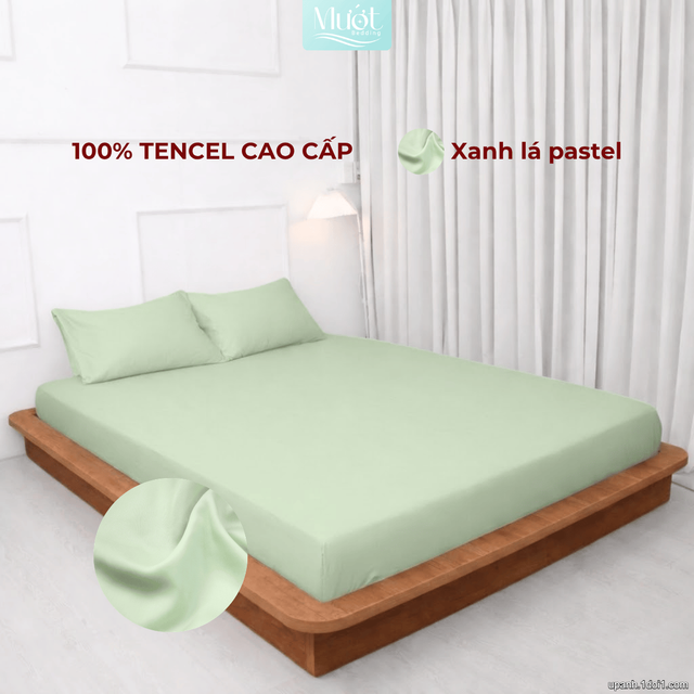 Bộ 4 Món Ga Gối Lụa Tencel 60s - Xanh Lá Pastel - 1m6x2m (13-22cm)