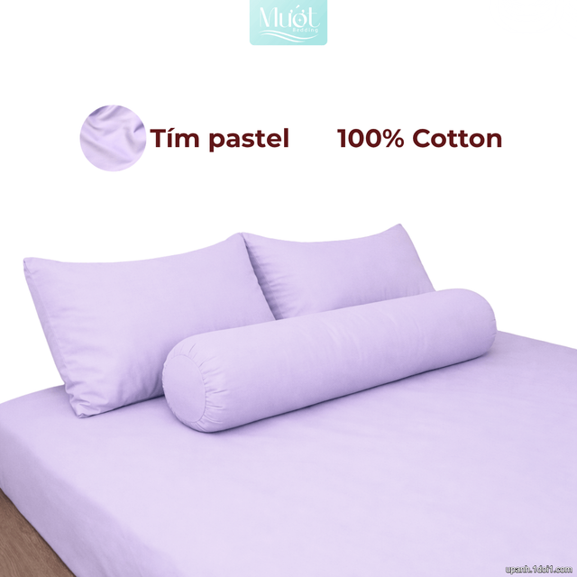 Bộ ga gối lụa Cotton Satin trơn màu - Mướt Bedding, bộ 4 món cao cấp Tím pastel 2m2x2m (Dày 35 trở lên)