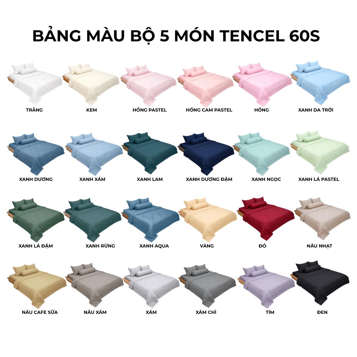 Bộ 4 Món Ga Gối Lụa Tencel 60s - Xanh Xám - 1m6x2m (13-22cm)