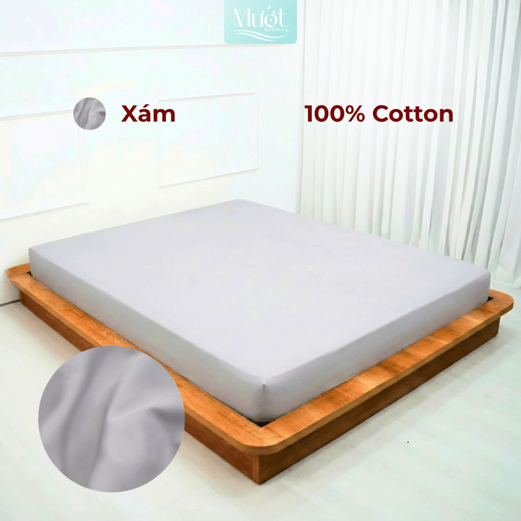 Ga giường Cotton Satin kích thước 1m6x2m Mướt Bedding, drap 100% cotton cao cấp trơn màu