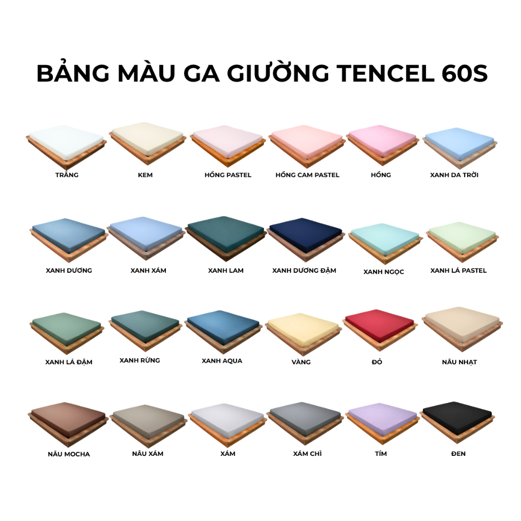 Ga giường kích thước 1m2x2m Lụa Tencel 60s Mướt Bedding cao cấp trơn màu, bo chun