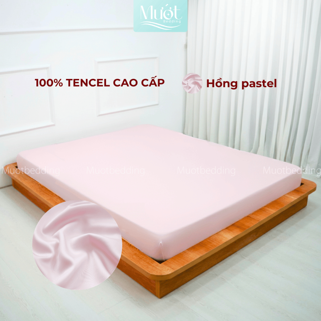 Ga giường kích thước 1m6x2m Lụa Tencel 60s Mướt Bedding cao cấp trơn, drap bo chun
