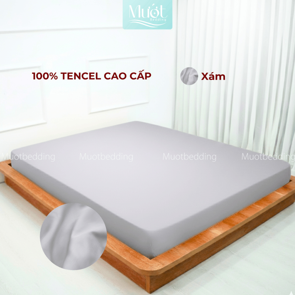 Ga giường kích thước 1m6x2m Lụa Tencel 60s Mướt Bedding cao cấp trơn, drap bo chun
